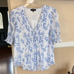 1. State Women's White and Blue Floral Blouse